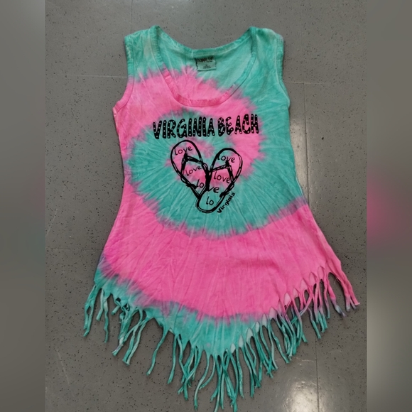 Happy Kids Virginia Beach Girls Neon tiedye sleeveless Fringe Tank Top Girl M - Picture 3 of 13